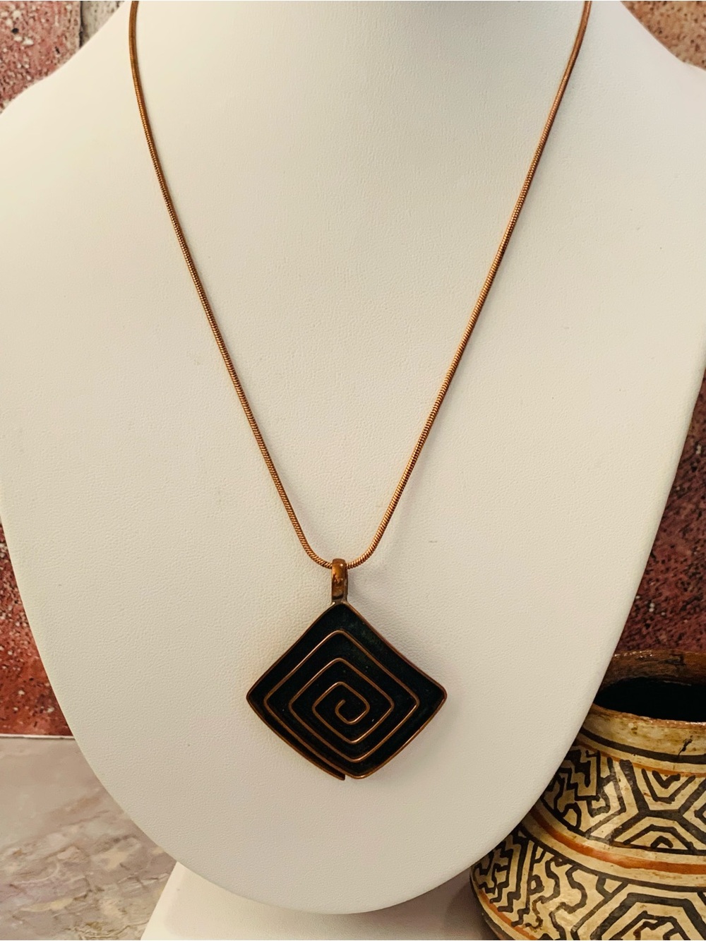 Copper Spiral Pendant Necklace Signed - Picture 2 of 6